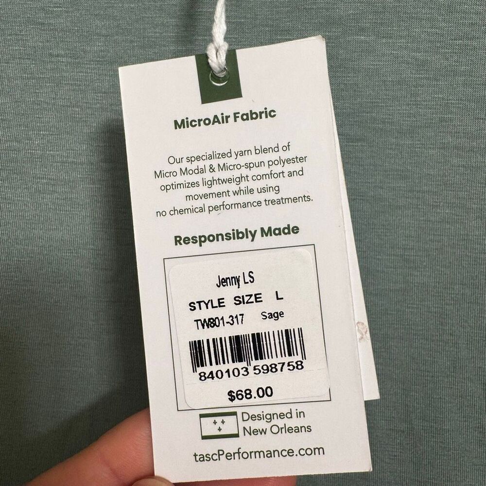 Tasc Long Sleeve Micro Modal Stretchy Sage Green Jenny Top Large NWT - Picture 4 of 11